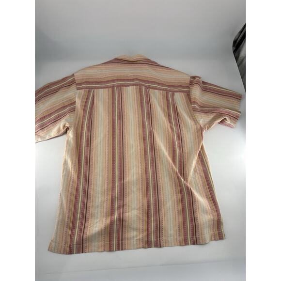 Tommy Bahama 100% Silk Shirt Mens Large Red Orange Striped Aloha Cruise Hawaiian - Picture 8 of 10